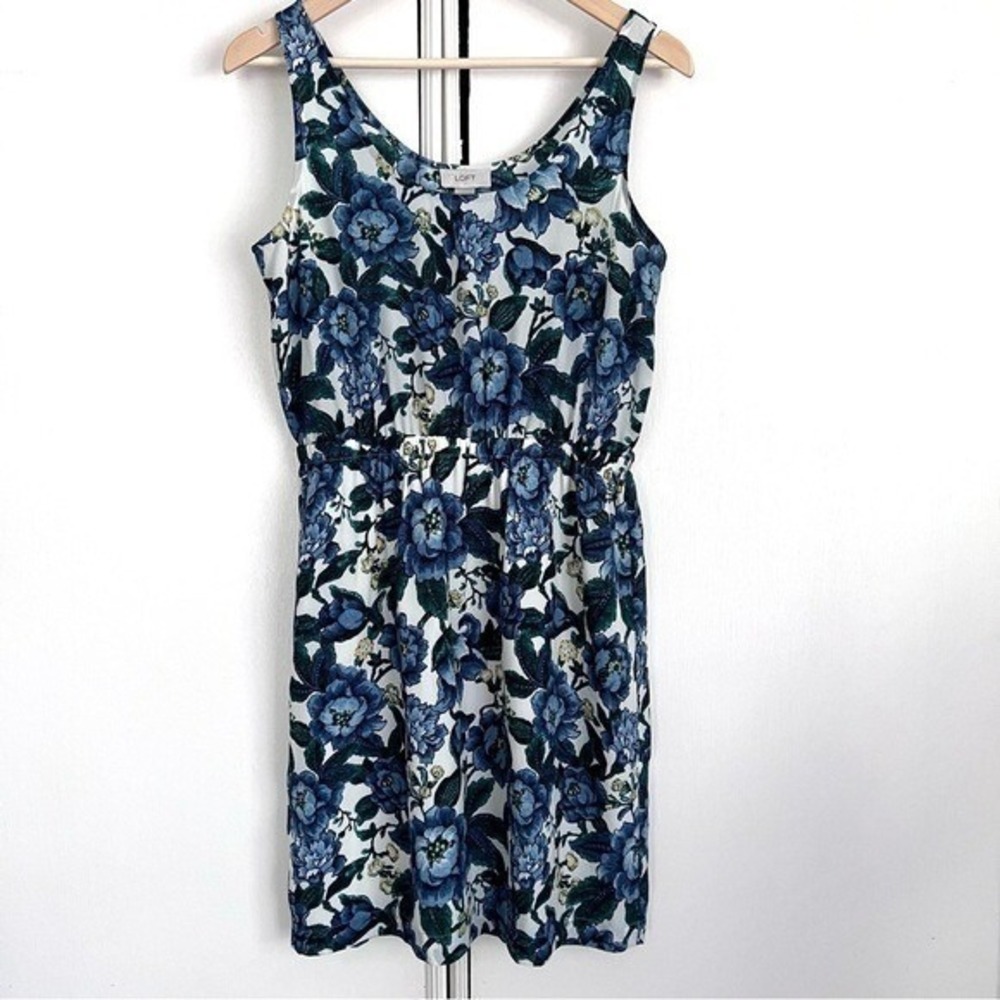 Ann Taylor LOFT Blue Floral Summer Sundress Womens 2 Feminine Beach Vacation